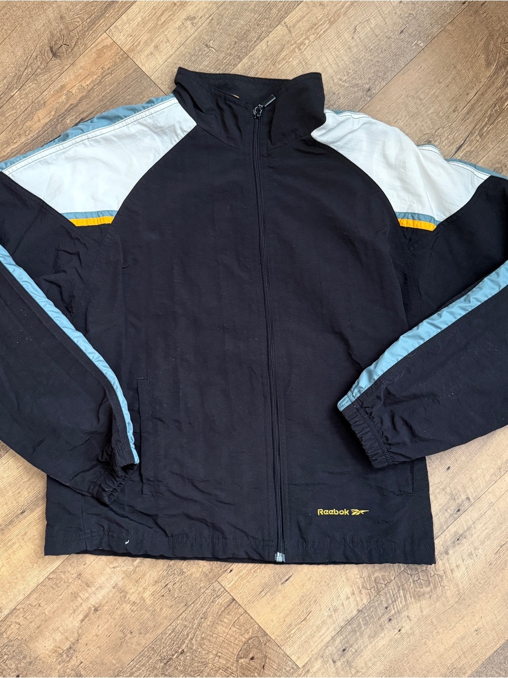 Reebok Womens Vintage Track Jacket 80's-90's Sz L Zip Up Black/ Block Colors